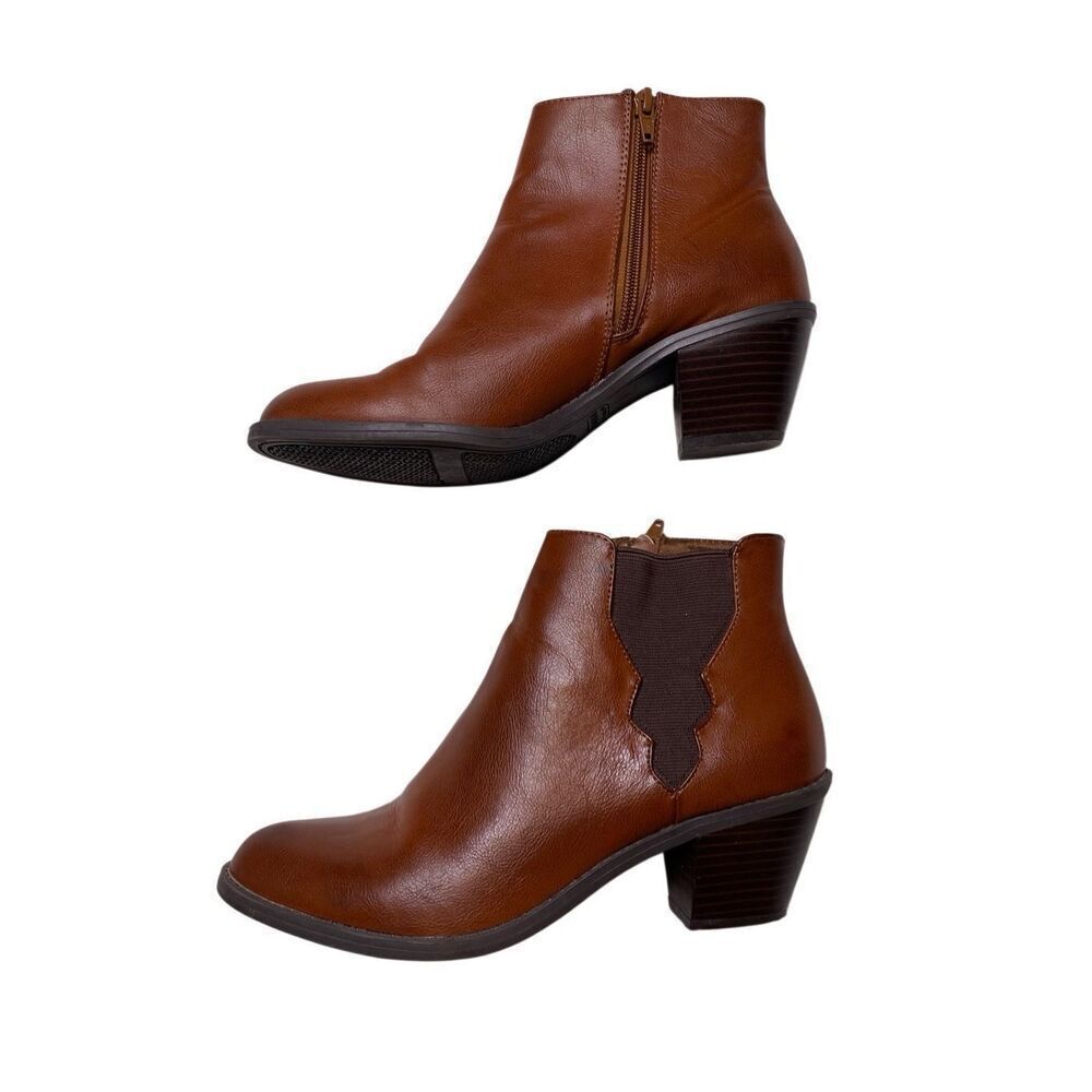 Sonoma Brown Ankle Boots Side Zip Stacked Heel Booties Size 8M Office Business
